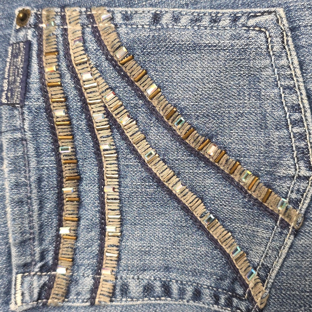 7 For All Mankind Dojo blue jeans rhinestone pocket - Picture 3 of 7